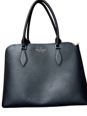 kate spade Black Pebbled Leather Tote with Gold Logo